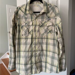 Columbia Green and Cream Plaid Shirt